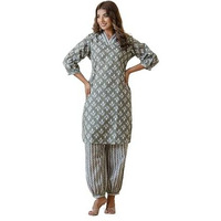 Lookmark Women's Latest Printed Cotton Blend Straight Kurta And Afghani Pant Set Perfect For Casual And Office Wear (Az-Lm-P6-Ks2070 Green-Xxl)