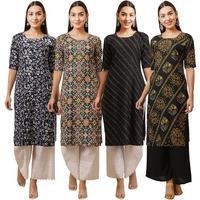 Pinkmint Women's Crepe Digital Print Straight Kurta [Pack Of 4](Sd-388-383-385-390-L)