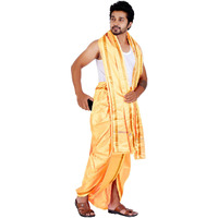 Prakasam Cotton Mens Asha (Polyester Blended) Tusser Colour Panjakejam (Ready To Wear) Dhoti & Towel Set With Pocket (50K)