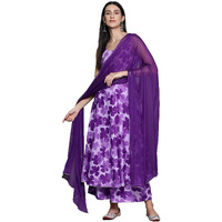 Varanga Women Purple Floral Printed Anarkali Kurta Paired With Tonal Printed Bottom And Dupatta