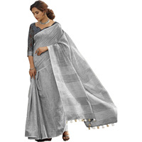 Pujia Mills Woman Soft Linen Saree With Zari Woven Design Cotton Saree Zari Border Saree Indian Ethnic Wear Saree Cotton Saree Casual Gray Linen Saree Border Work Saree Plain Professional Saree