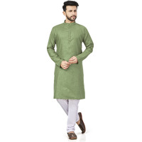 Be Active 100% Cotton Stylish Trendy Solid Pattern Full Sleeve Comfortable Men's Kurta Pyjama Set Gives Rich Look Rfsk0001_31_Set_S Light Green