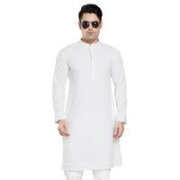Divisive Men's Sequince Embroidered Cotton Blend Only Slim Fit Kurta (Dkrt16_L_White)