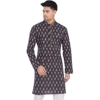 Divisive Men's Ethnic Block Printed Soft Pure Cotton Only Slim Fit Kurta (Dkrt652_L_Dark Navy)