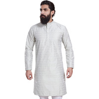 Divisive Men's Printed Cotton Silk Blend Only Slim Fit Kurta (Dkrt215_M_Lt Grey)