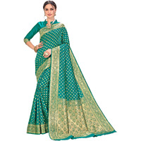 Glory Sarees Women's Woven Pure Soft Kanjivaram Silk Saree Banarasi Style With Blouse Piece For Wedding (Kara128_Rama)