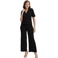 Selvia Co-Ords Set For Women|Lycra Shirt And Trouser Set|Casual Co-Ords Set For Women|Two Piece Co-Ord Set|Office Wear Co-Ords Set(717Ctk11723N-L_Black)