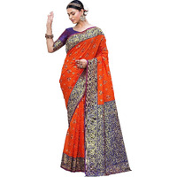 Glory Sarees Womens Banarasi Silk Saree With Blouse Piece (Rich_Silk105_Orange)