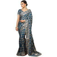 Satrani Women's Cotton Silk Banarasi Jacquard Lace Work Saree With Unstitched Blouse Piece (3896S431N_Rama Blue)