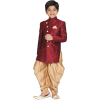 Jbn Creation Boys' Maroon And Rose Gold Indowestern Set (B1254)