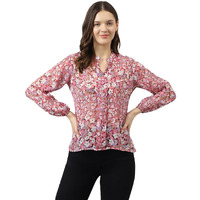 Toochki Women's Peach Georgette Floral Straight Western Top | Winter Top | Western Top | Top For Women | Latest Women Top | Trendy Women Top