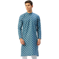 Jompers Men's Cotton Floral Printed Kurta Pyjama Set. (Teal, L)