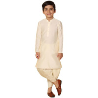 Kisah Boy's Kurta Dhoti Set, Off White Cotton Blend, Solid Long Sleeves Mandarin Collar Regular Fit (5-6 Years)
