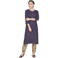 Lookmark Women's Rayon Straight Kurta (Ks1014-L-White_Navy_Large)