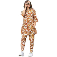 Nainvish Women's Yellow Gold Printed Straight Cotton Blend V-Neck Co-Ord Set (Sd681_Kb-Xl)