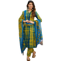Nermosa Women Printed Straight Kurta And Pant Set With Dupatta (In, Alpha, S, Haldi)