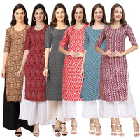 Pinkmint Women's Crepe Digital Print Straight Kurta [Pack Of 6](Mv-379-374-377-346-351-347-Xl)
