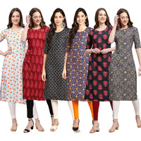 Pinkmint Women's Crepe Digital Print Straight Kurta Pack Of 6 [Cr-334-337-362-369-345-341-Xxl]
