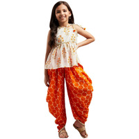 Pspeaches Girl's Cotton Dhoti Set (Dh-Orangeboota-8-10Y_Orange