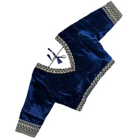 Pujia Mills Women's Solid Half Sleeve Regular Saree Blouse (Velvet 501 Navy Blue 34