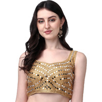 Pujia Mills Women's Phantom Silk Real Mirror Hand Work Readymade Saree Blouse (Sleeves Attached Inside)(Mirror Blouse Pm_Gold_38 Size+Margin)