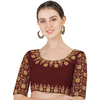 Pujia Mills Women's Embroidery Handwork & Thread Work Readymade Blouse (Maroon, 36)
