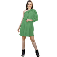 Purvaja Womens A-Line Above Knee Length Dress (Pixi-013-Green_Green_Medium)