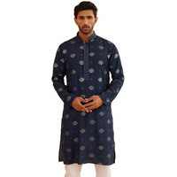 Sojanya (Since 1958 Men's Cotton Silk Sequinned Embroidered Navy Long Kurta