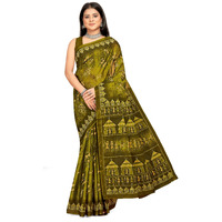 Tamaira Fashion Women's Warli Printed Pure Cotton Mulmul Saree Without Blouse Piece(11582_Mehendi)