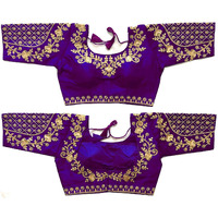 Vihu Fashion Women's Silk Floral Half Sleeve Readymade Blouse (Floral Blouse_Purple_38)