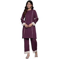 Varanga Women Violet Cotton Lace Detailed Co-Ord Set