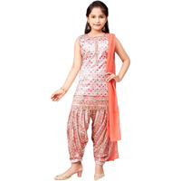 Aarika Girls Ethnic Wear Pink Colour Floral Print Silk Kurti Patiala Set (4-10 Years)