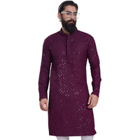 Divisive Men's Sequince Embroidered Cotton Blend Only Slim Fit Kurta (Dkrt232_Xl_Burgundy)