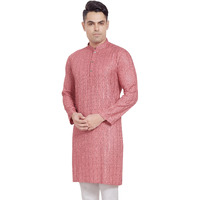 Divisive Men's Embroidered Cotton Blend Only Slim Fit Kurta (Dkrt382_Xxl_Pink)