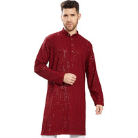 Divisive Men's Sequince Embroidered Cotton Blend Only Slim Fit Kurta (Dkrt742_S_Maroon)