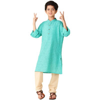 Fabindia Boy's Cotton Printed Regular Kurta (1030887Teal_Teal