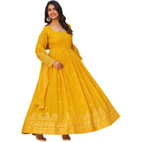 Fashion Basket Georgette Anarkali Kurta Set For Women Yellow