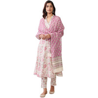 Greciilooks Womens Cotton Blend Kurta Set Casual Regular Fit Kurta Set (White, Small)