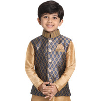 Jbn Creation Boys' Navy Blue And Gold Silk Blend Nehru Jacket (Vasbj025Nb, For 13-14 Years)