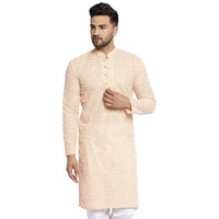 Jompers Men's Embroidered Pure Cotton Kurta. (Orange,Xxl)