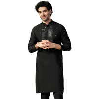 Kisah Men's Kurta, Black Cotton Blend, Embellished Regular Fit Mandarin Collar Full Sleeves (40)