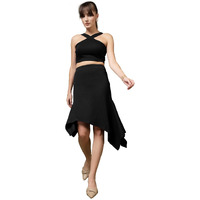 Oomph! Stretchable Lycra Coord Tube Top And A-Line Skirt Set For Women, Black - Coord_Mt916Msk107