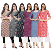 Pinkmint Women's Crepe Digital Print Straight Kurta [Pack Of 6](Qv-332-336-335-355-367-346-M)