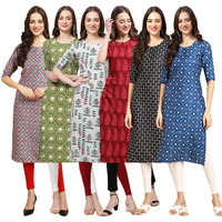 Pinkmint Women's Crepe Digital Print Straight Kurta(Pack Of 6)[Qv-372-338-340-337-362-353-S]