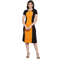 Purvaja Womens Fit & Flare Dress(Lucy-054-Yw-Bl_Yellow-Black_X-Large)