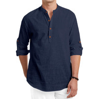 Royalscout Men Cotton Blend Full Sleeve Short Kurta Navy