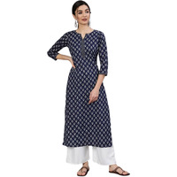 Rytras Women's Rayon Floral Printed A-Line Kurta(Blue,S)