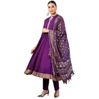 Stylum Women's Violet Solid & Embroidered Rayon Anarkali Kurta Pant Dupatta Set