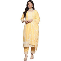 Varanga Women Peach Chikankari Embroidered Sequins Embellished Kurta With Bottom And Dupatta