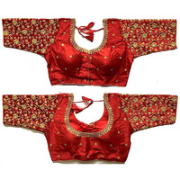 Vihu Fashion Silk Women's Embroidery Handwork & Thread Work Flower Design Half Sleeve Readymade Blouse (Flower Blouse_Marun_38)